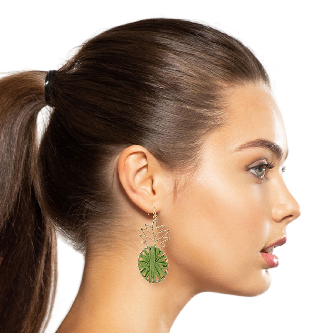 Green Raffia Pineapple Earrings