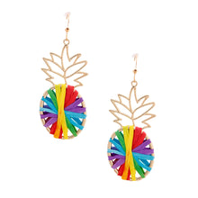 Load image into Gallery viewer, Rainbow Raffia Pineapple Earrings
