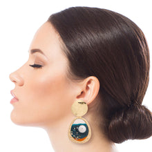 Load image into Gallery viewer, Gold and Blue Resin Oval Earrings
