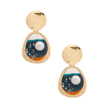 Load image into Gallery viewer, Gold and Blue Resin Oval Earrings
