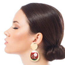 Load image into Gallery viewer, Gold and Red Resin Oval Earrings
