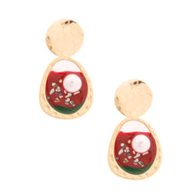 Load image into Gallery viewer, Gold and Red Resin Oval Earrings
