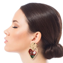 Load image into Gallery viewer, Gold and Red Resin Heart Earrings

