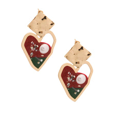 Load image into Gallery viewer, Gold and Red Resin Heart Earrings
