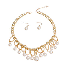 Load image into Gallery viewer, Gold Textured Link Pearl Drop Set
