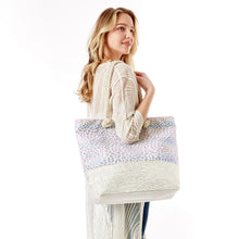 Load image into Gallery viewer, Iridescent White Leopard Print Beach Tote
