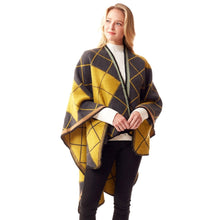 Load image into Gallery viewer, Mustard and Gray Plaid Knit Ruana
