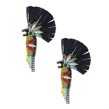 Load image into Gallery viewer, Raffia and Rhinestone Macaw Earrings
