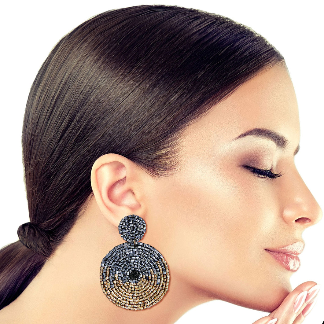 Hematite and Gold Beaded Earrings