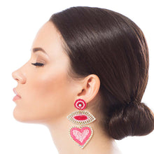 Load image into Gallery viewer, Pink Embroidered Heart Earrings
