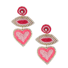 Cargar imagen en el visor de la galería, Pink Embroidered Heart Earrings
