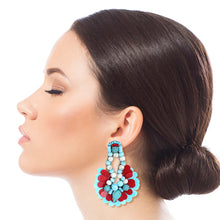 Load image into Gallery viewer, Blue Beaded Sequin Fan Tassel Earrings
