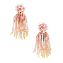 Load image into Gallery viewer, Blush Flower Beaded Tassel Earrings
