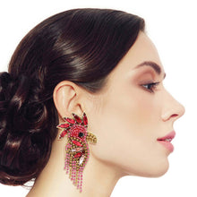 Load image into Gallery viewer, Pink Rhinestone and Bead Macaw Earrings
