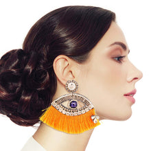 Load image into Gallery viewer, Yellow Tassel Rhinestone Eye Earrings
