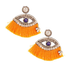 Load image into Gallery viewer, Yellow Tassel Rhinestone Eye Earrings
