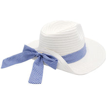 Load image into Gallery viewer, White Navy Striped Bow Fedora
