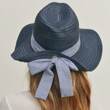 Load image into Gallery viewer, Navy Striped Bow Fedora Hat
