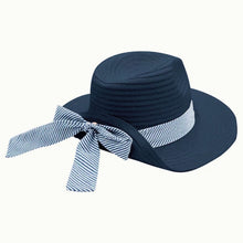 Load image into Gallery viewer, Navy Striped Bow Fedora Hat
