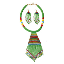 Load image into Gallery viewer, Green Bead Tassel Necklace Set
