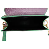 Purple and Green Croc Flap Satchel Handbag