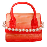 Red Croc Flap Satchel Handbag