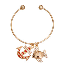 Load image into Gallery viewer, Burnished Gold Fish Charm Bracelet
