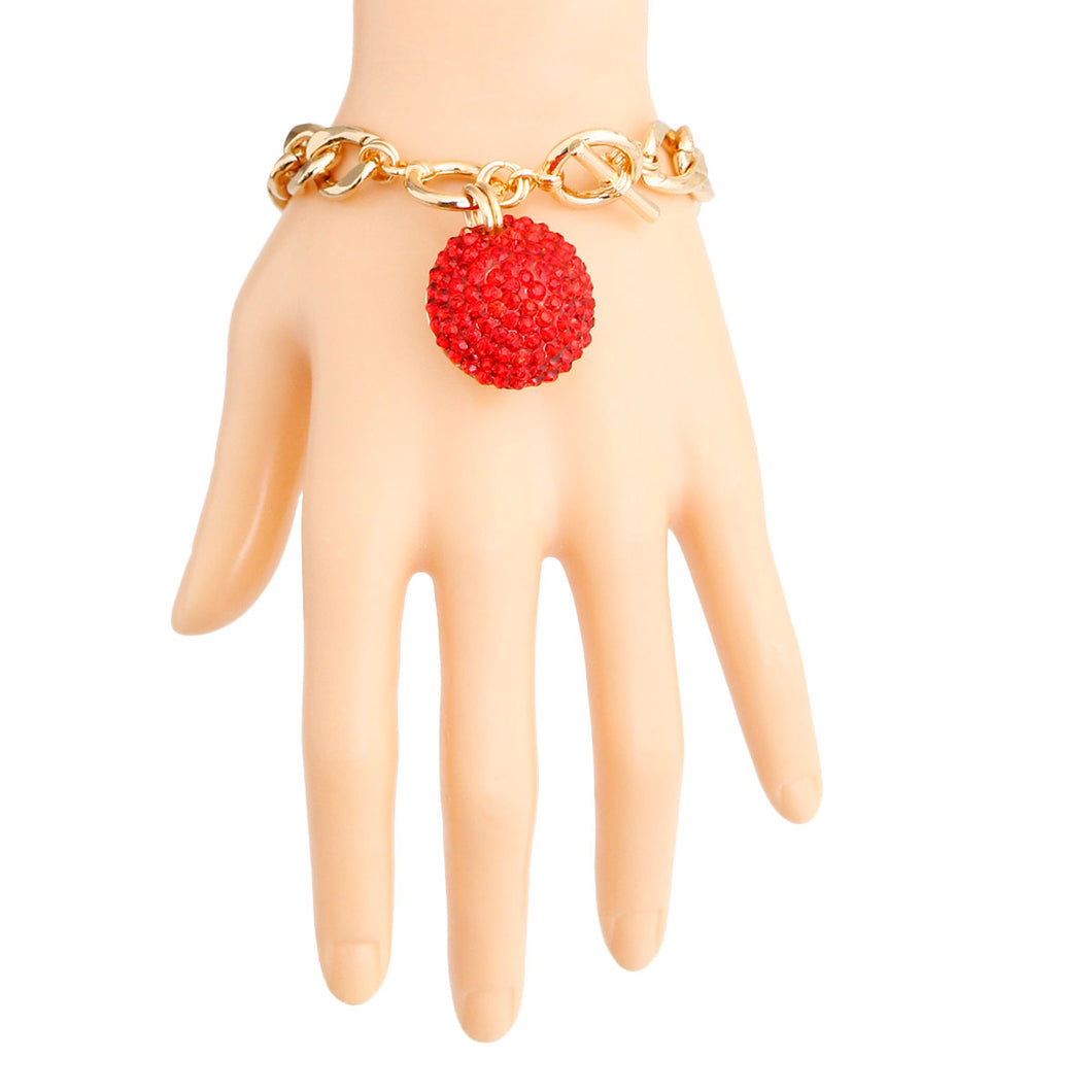 Red Pave Ball Toggle Bracelet