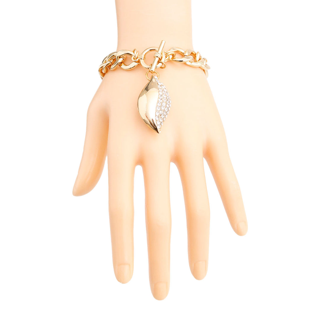 Gold Curved Oval Charm Bracelet