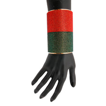 Load image into Gallery viewer, Designer Style Red and Green Rhinestone Cuff Bracelet
