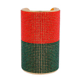 Designer Style Red and Green Rhinestone Cuff Bracelet