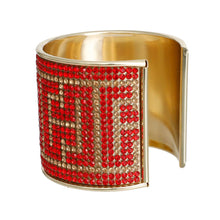 Load image into Gallery viewer, Red Greek Key Designer Gold Cuff
