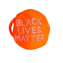 Load image into Gallery viewer, Neon Orange Rhinestone BLACK LIVES MATTER Mask
