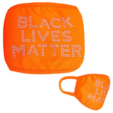 Load image into Gallery viewer, Neon Orange Rhinestone BLACK LIVES MATTER Mask
