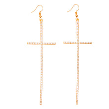 Load image into Gallery viewer, Pave Rhinestone Gold Cross Drop Earrings
