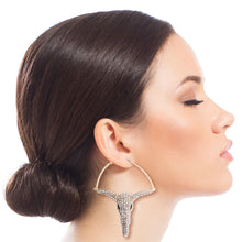 Load image into Gallery viewer, Gold Rhinestone Steer Hoops
