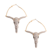 Load image into Gallery viewer, Gold Rhinestone Steer Hoops
