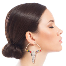Cargar imagen en el visor de la galería, Rainbow Rhinestone Steer Hoops
