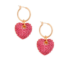 Load image into Gallery viewer, Pink Stone Heart Hoops
