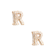Load image into Gallery viewer, R Initial Rhinestone Studs
