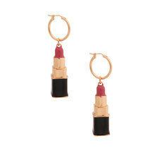 Load image into Gallery viewer, Pink Lipstick Charm Hoops
