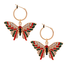 Load image into Gallery viewer, Red and Green Flutter Butterfly Hoops
