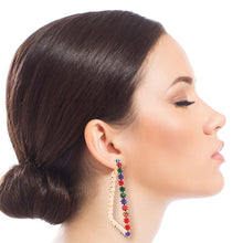 Load image into Gallery viewer, Multi Color Crystal Trapezoid Hoops
