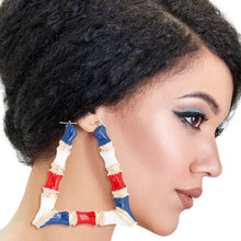 Load image into Gallery viewer, Red White Blue Trapezoid Bamboo Hoops
