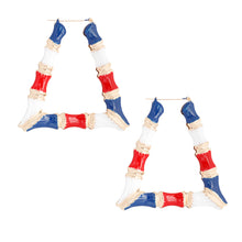 Load image into Gallery viewer, Red White Blue Trapezoid Bamboo Hoops
