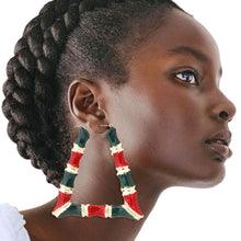 Load image into Gallery viewer, Red and Green Trapozoid Bamboo Hoops
