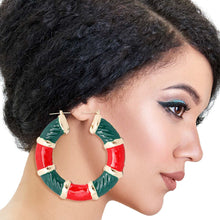 Load image into Gallery viewer, Red and Green Wide Bamboo Hoops
