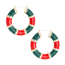 Load image into Gallery viewer, Red and Green Wide Bamboo Hoops
