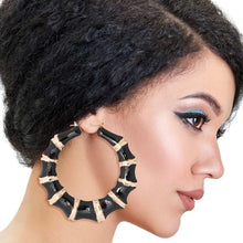 Load image into Gallery viewer, Black Color Bamboo Hoops
