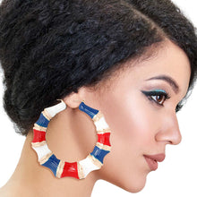 Load image into Gallery viewer, Red White Blue Color Bamboo Hoops
